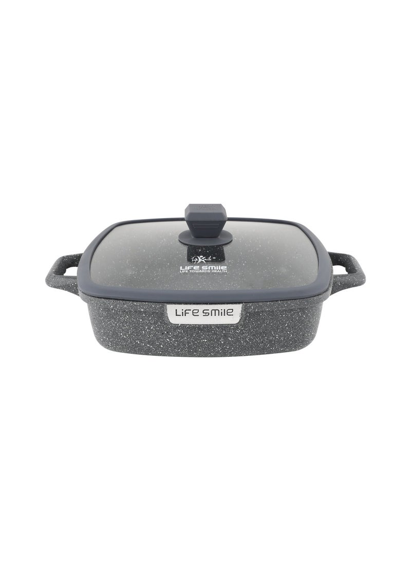 Life Smile Granite Nonstick 28cm Shallow Pot with Lid (4.5L) – Multi-Layer Granite Coating, Induction Compatible Aluminium Casserole - Image 1