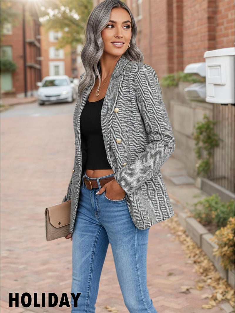 Mina Self Herringbone Blazer Jacket for Women Plaid Houndstooth Black and White Business Casual Womens Blazers Work Professional Clothes Outfits Sacos De Mujer para Vestir Fashion Trendy Jackets Suit Suits - Image 4