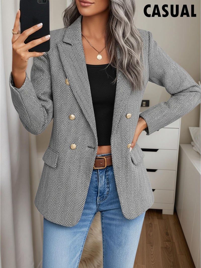 Mina Self Herringbone Blazer Jacket for Women Plaid Houndstooth Black and White Business Casual Womens Blazers Work Professional Clothes Outfits Sacos De Mujer para Vestir Fashion Trendy Jackets Suit Suits - Image 2