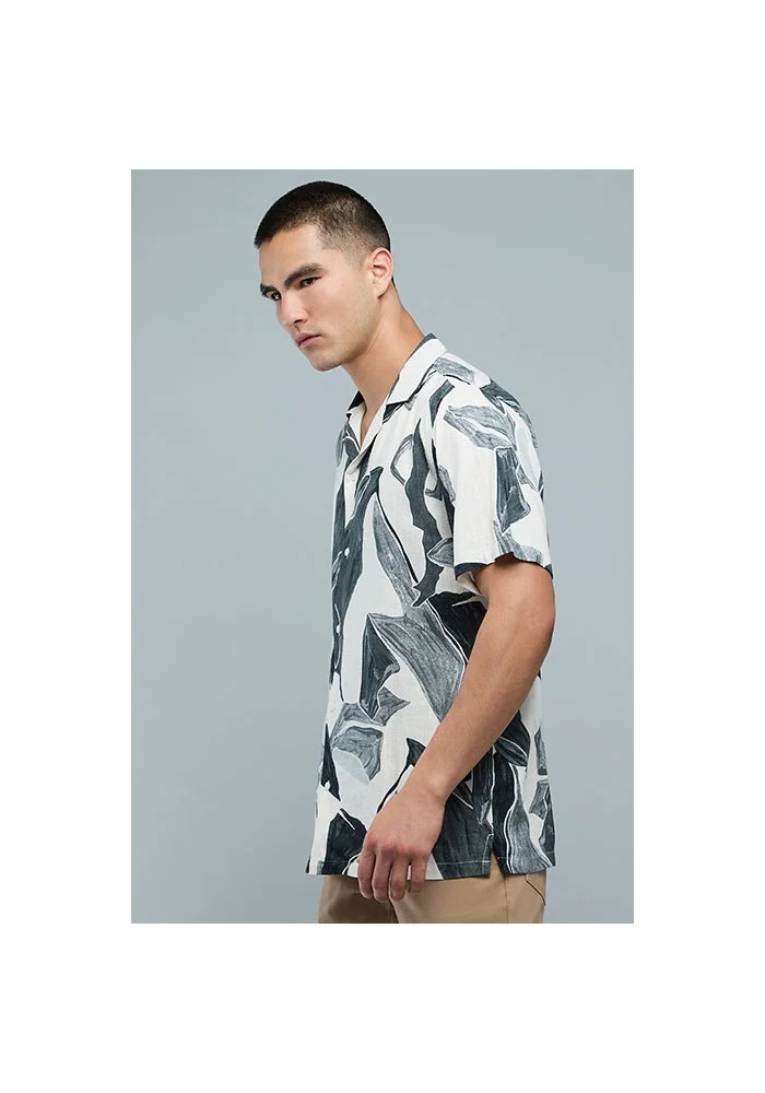 أر أند بي Patterned Shirt with Revere Collar and Short Sleeves