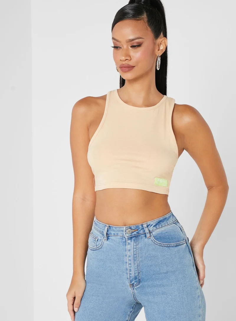 PUBLIC DESIRE Label Detail Racer Neck Crop Top