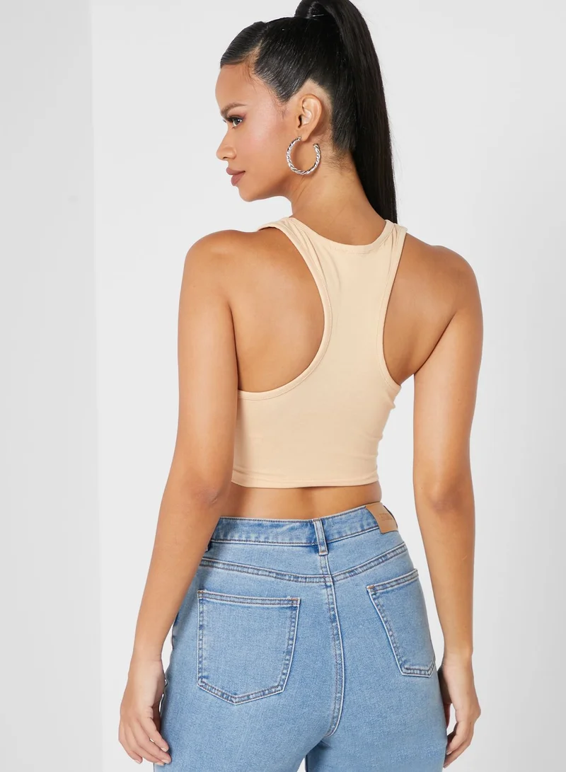 PUBLIC DESIRE Label Detail Racer Neck Crop Top