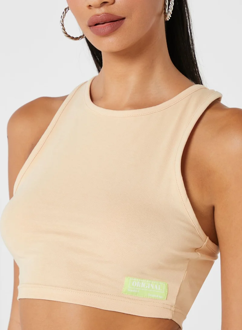 PUBLIC DESIRE Label Detail Racer Neck Crop Top