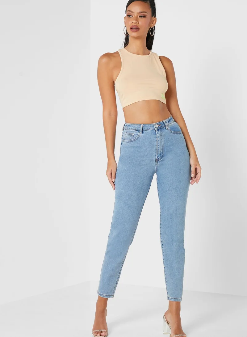 PUBLIC DESIRE Label Detail Racer Neck Crop Top