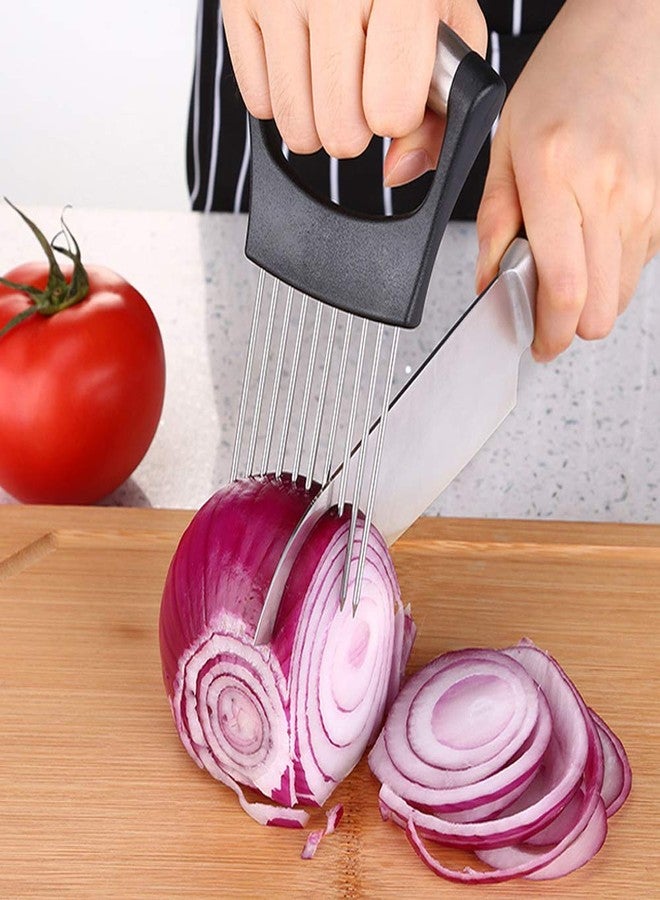 Hovico Stainless Steel Onion Holder Fruits Veg Meat Tomato Cutter Slicer Peeler Chopper,Stainless Steel Cutting Kitchen Gadget - Image 3
