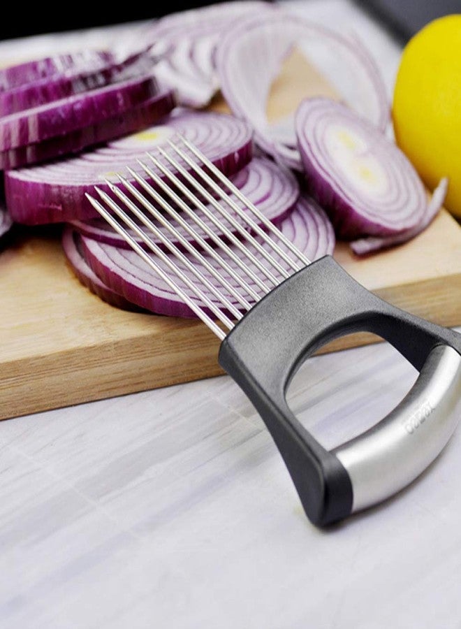 Hovico Stainless Steel Onion Holder Fruits Veg Meat Tomato Cutter Slicer Peeler Chopper,Stainless Steel Cutting Kitchen Gadget - Image 4