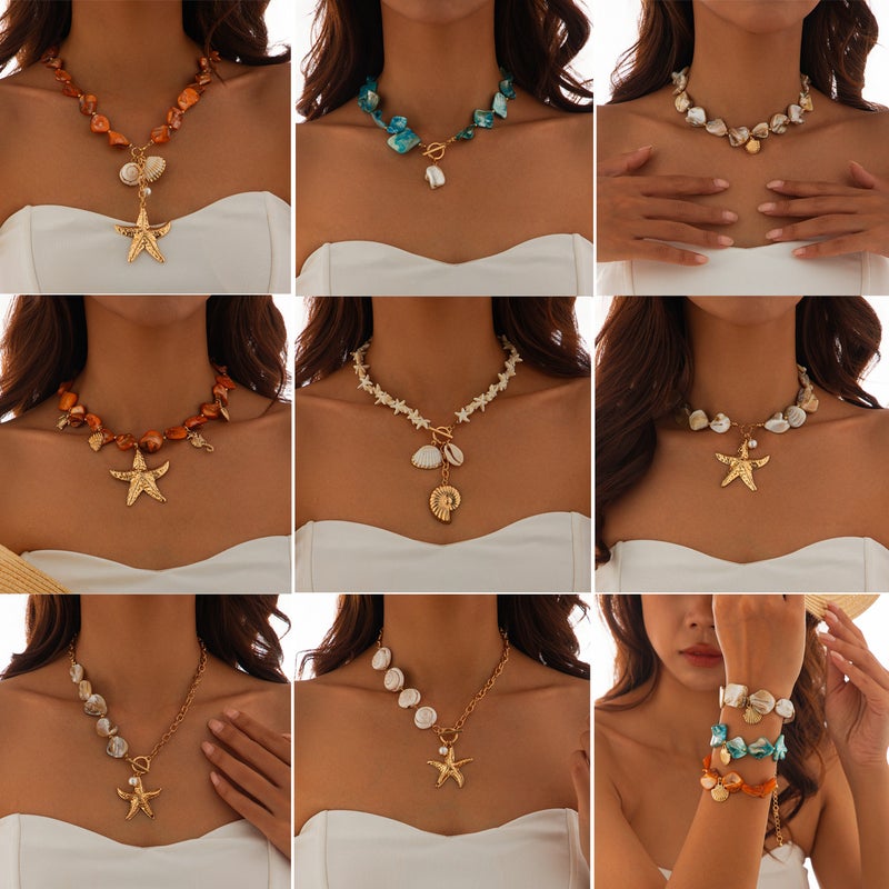 SHIXIN European and American Cross-Border Beach Accessory: Shell Choker Necklace with Starfish, Versatile Ocean-Style Set - Image 1