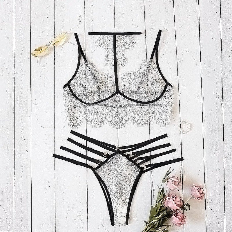 Women's Lace Backless Bra and Panty Set with Sheer Detail and Comfortable Stretch Fit (S–XXXL)