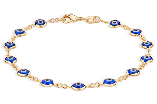 Barzel 18k Gold Plated Blue Evil Eye Anklet Bracelet For Women - Made in Brazil (Blue) - Image 4