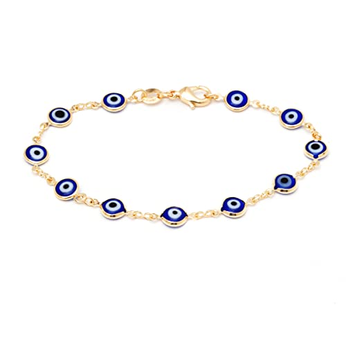 Barzel 18k Gold Plated Blue Evil Eye Anklet Bracelet For Women - Made in Brazil (Blue) - Image 2