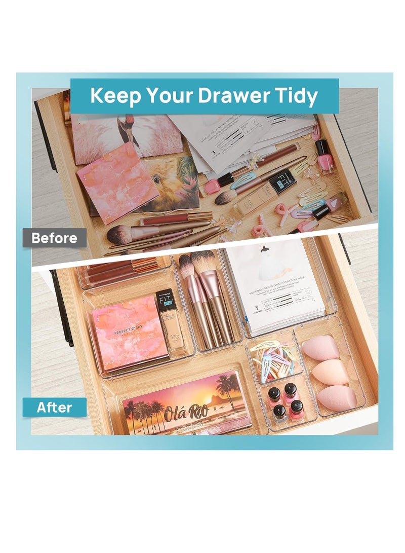 Premify 44 Pcs Clear Plastic Drawer Organizers, 4 Size Large Storage Organizer Divider Trays for Kitchen, Bathroom, Makeup, Fridge Organiser, Bedroom, Office, Utensils, Jewelries - Image 2