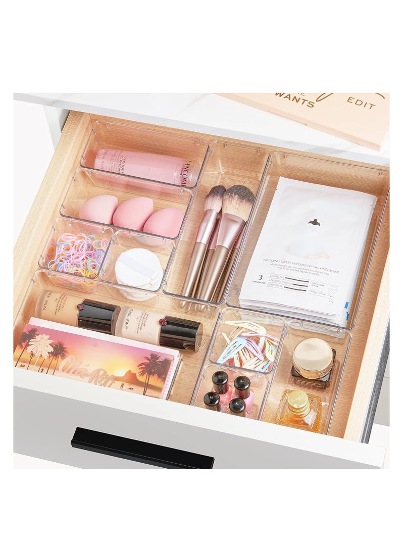 Premify 44 Pcs Clear Plastic Drawer Organizers, 4 Size Large Storage Organizer Divider Trays for Kitchen, Bathroom, Makeup, Fridge Organiser, Bedroom, Office, Utensils, Jewelries - Image 3