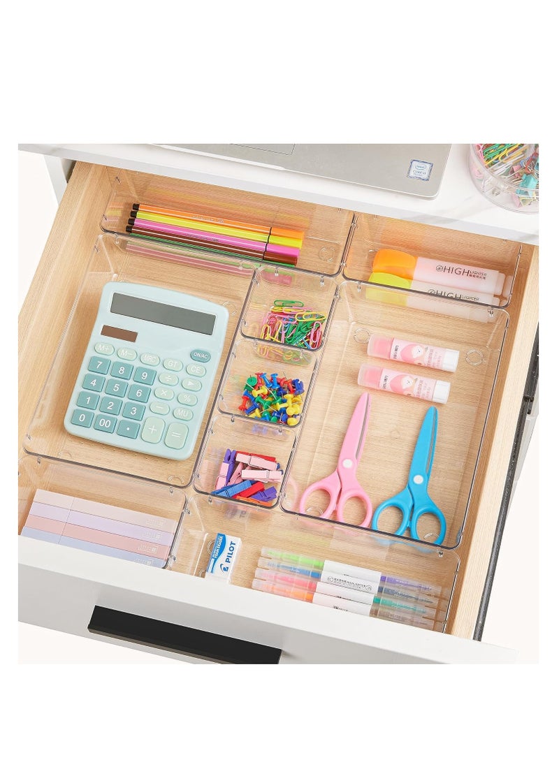 Premify 44 Pcs Clear Plastic Drawer Organizers, 4 Size Large Storage Organizer Divider Trays for Kitchen, Bathroom, Makeup, Fridge Organiser, Bedroom, Office, Utensils, Jewelries - Image 4
