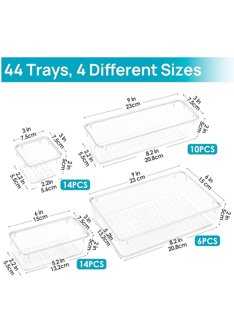Premify 44 Pcs Clear Plastic Drawer Organizers, 4 Size Large Storage Organizer Divider Trays for Kitchen, Bathroom, Makeup, Fridge Organiser, Bedroom, Office, Utensils, Jewelries - Image 5