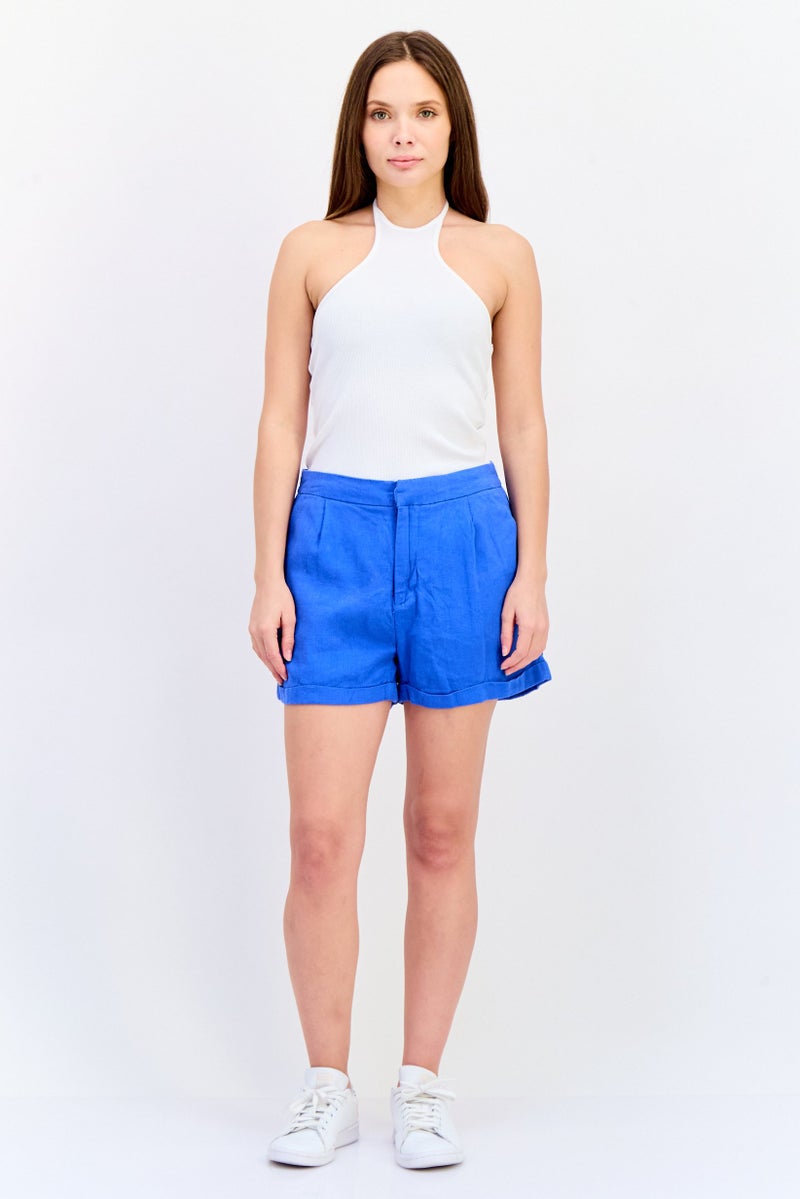 ONLY Women Solid Basic Shorts, Blue  - Image 4