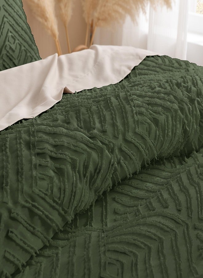 Andency Dark Olive Green Comforter Set Queen Size, Lightweight Fluffy Boho Men Bedding Comforter Set, 3 Pieces Tufted Farmhouse Bed Set for All Seasons (1 Comforter 90x90In, 2 Pillowcases) - Image 5