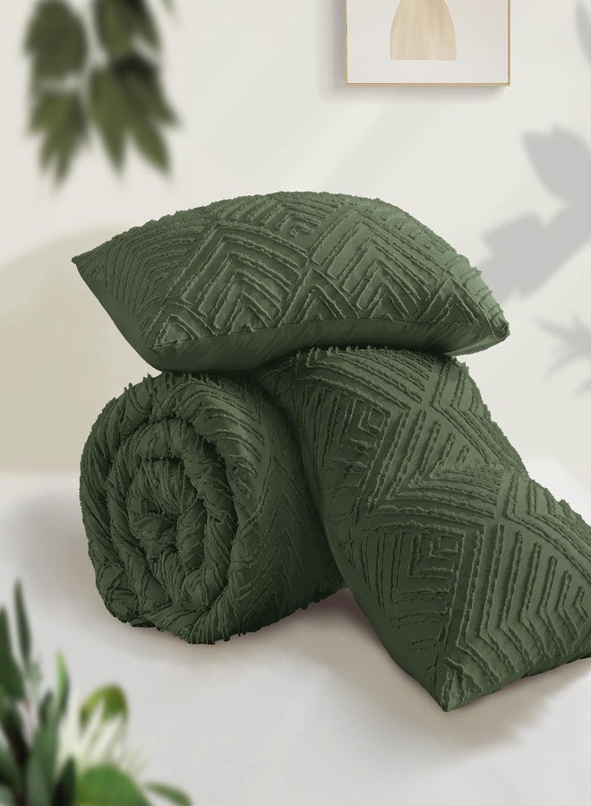Andency Dark Olive Green Comforter Set Queen Size, Lightweight Fluffy Boho Men Bedding Comforter Set, 3 Pieces Tufted Farmhouse Bed Set for All Seasons (1 Comforter 90x90In, 2 Pillowcases) - Image 3