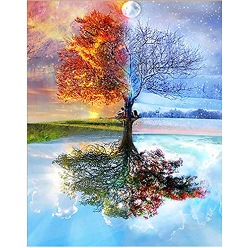 iDream Home Decoration 5D Diamond Painting Rhinestone Seasons Tree DIY Mosaic Wall Art Decor 30cm x 40cm Sparkling Handmade Elegant Interior Decoration for Living Room Bedroom - Image 1