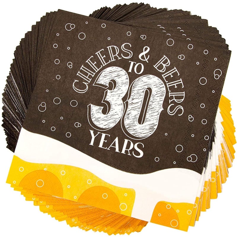 Sparkle and Bash Sparkle and Bash Cheers  Beers Paper Napkins for 30th Birthday Party 65 x 65 In 100 Pack 