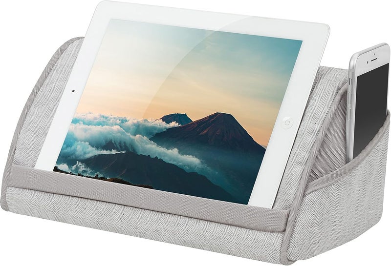 LapGear Heritage Tablet Pillow Stand with Phone Pocket - Gray Herringbone - Fits Most Tablets - Style No. 35608 - Image 1