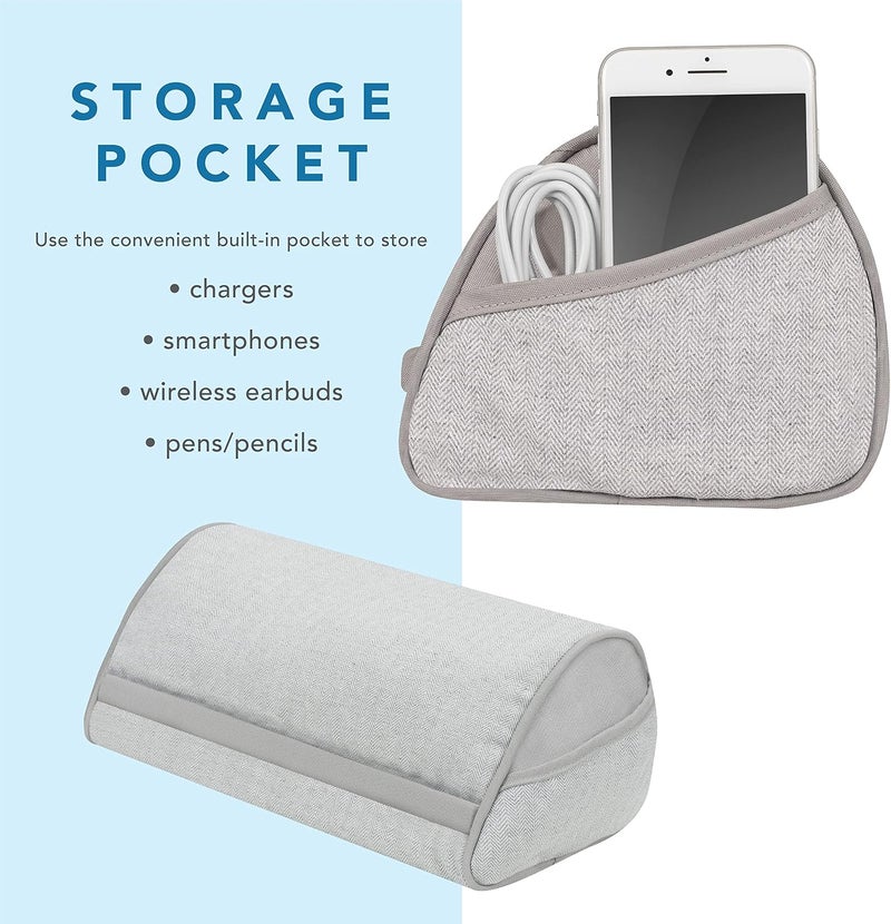 LapGear Heritage Tablet Pillow Stand with Phone Pocket - Gray Herringbone - Fits Most Tablets - Style No. 35608 - Image 5