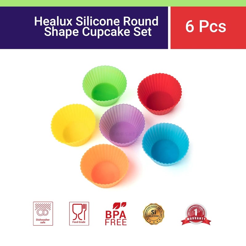 Healux Round Shape Silicone CupcakeMuffinsJellyCake Mould 6 Pieces - Image 2
