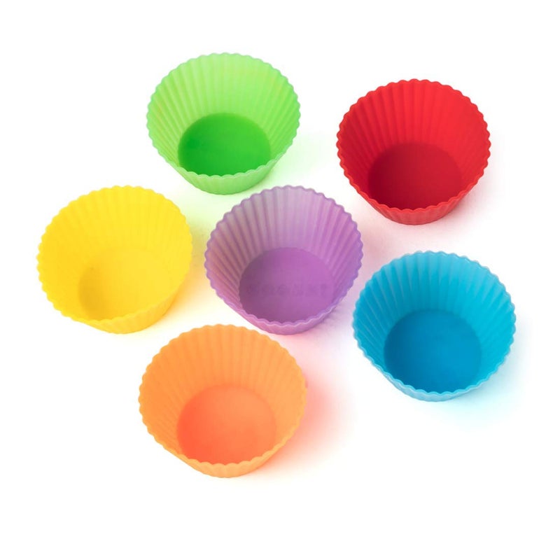 Healux Round Shape Silicone CupcakeMuffinsJellyCake Mould 6 Pieces - Image 1