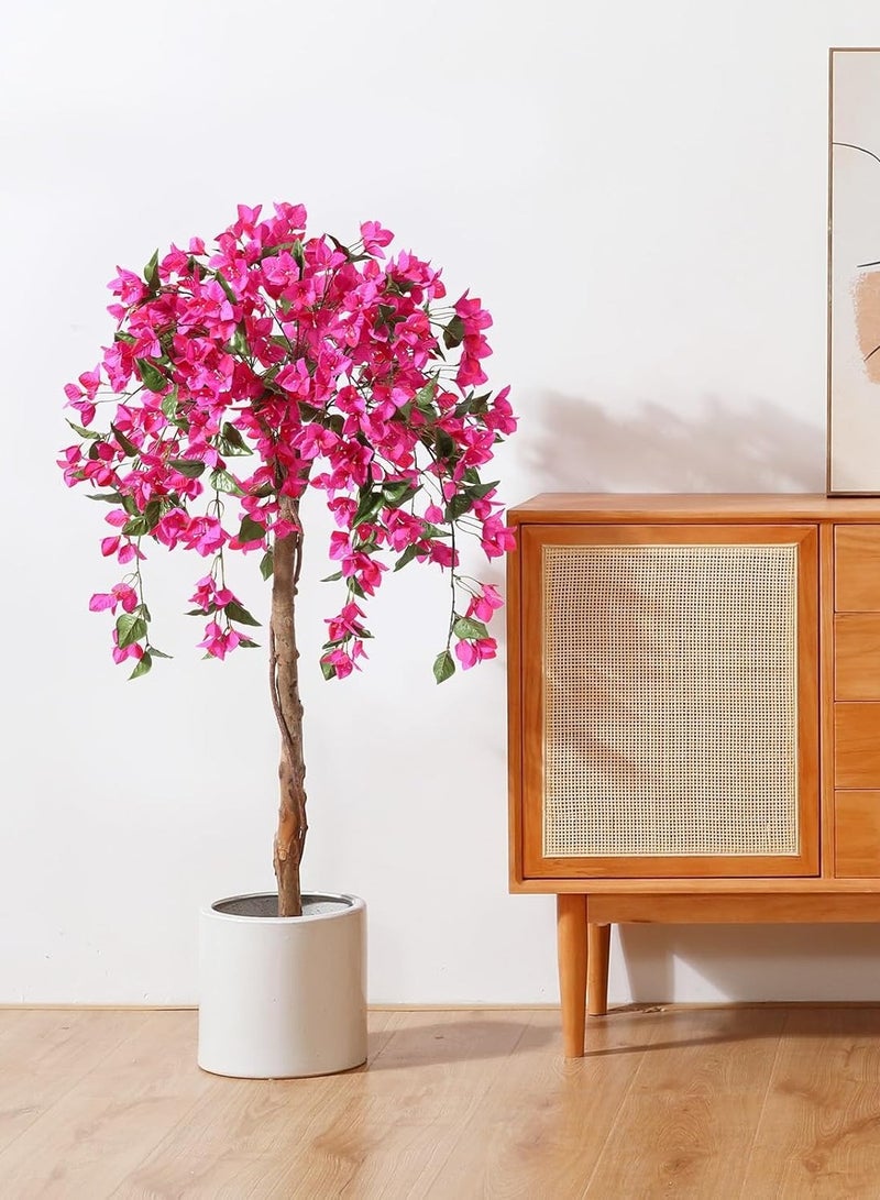 Generic 120cm Artificial Tree Tall Potted Fake Bougainvillea Trees for Outdoor Indoor Office Wedding Home Decor Lifelike Faux Plants with Wood Trunk and Pink Flowers  - Image 4