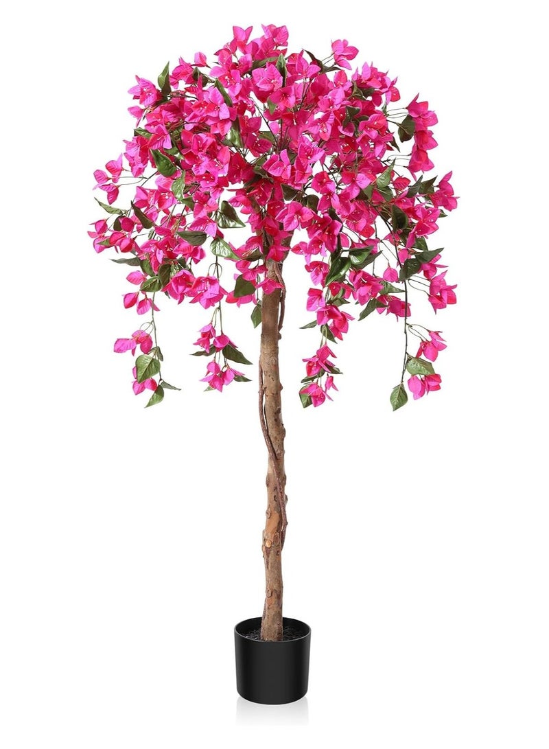 Generic 120cm Artificial Tree Tall Potted Fake Bougainvillea Trees for Outdoor Indoor Office Wedding Home Decor Lifelike Faux Plants with Wood Trunk and Pink Flowers  - Image 1