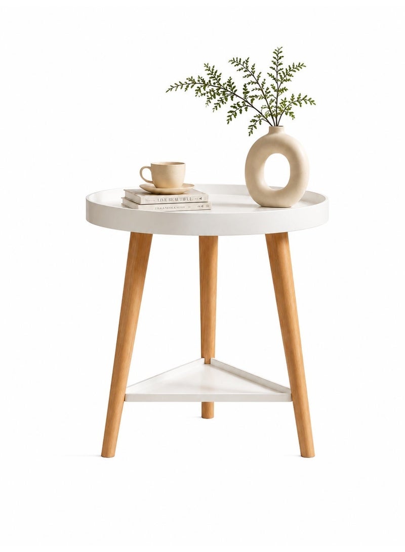 dida-cosmos Simple small round table double layer storage bedside coffee table home side table - Image 1