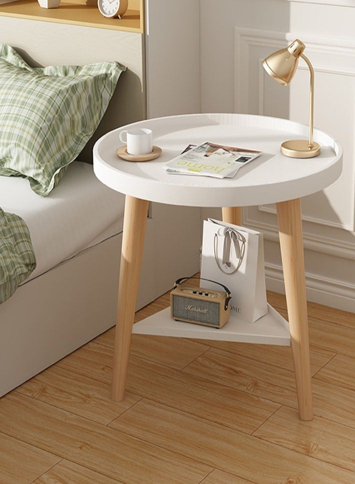 dida-cosmos Simple small round table double layer storage bedside coffee table home side table - Image 2