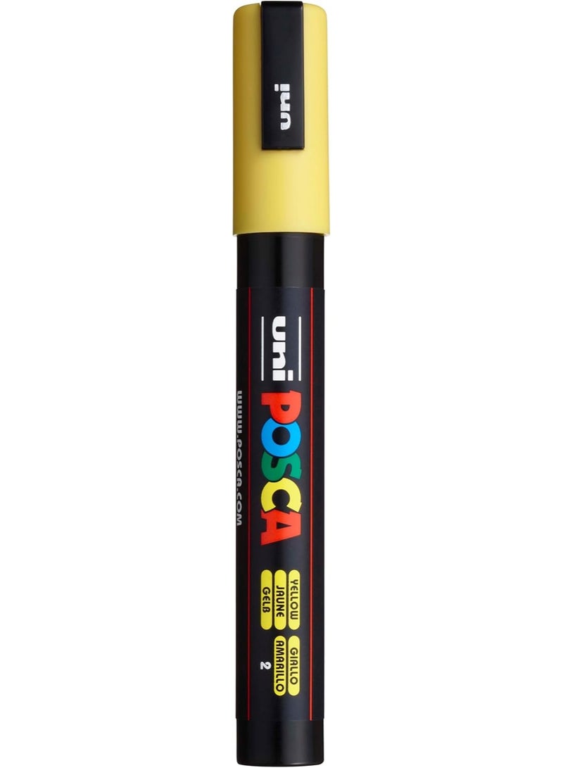 PC-5M، قلم طلاء أكريليك POSCA، متوسط، 1 قطعة، أصفر