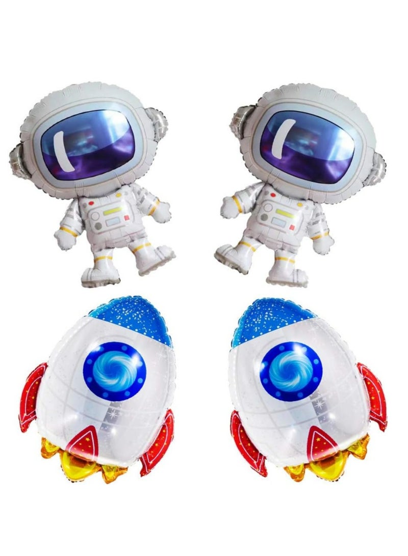4-Pack Cute Large Size Outer Space Cartoon Balloons Astronaut Balloons Rocket Balloons for Kids Planet Themed Party Supplies Baby Shower Birthday Party - Image 1