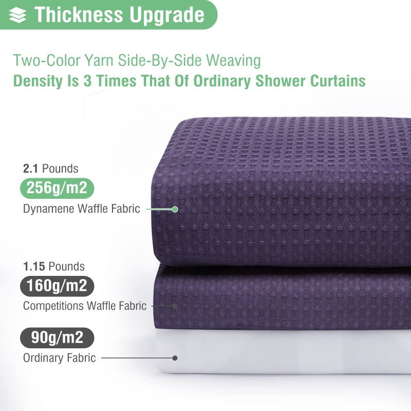Dynamene Purple Fabric Shower Curtain - Waffle Textured Heavy Duty Cloth Shower Curtains for Bathroom, 256GSM Hotel Spa Luxury Weighted Polyester Bath Curtain Set with 12 Plastic Hooks(72Wx72H,Purple) - Image 2
