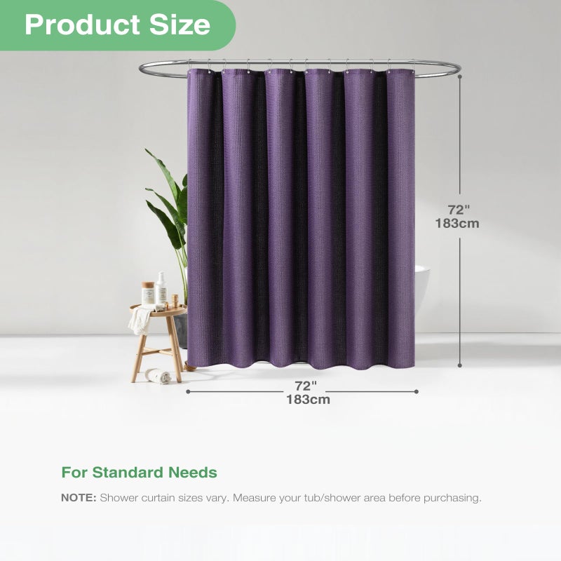 Dynamene Purple Fabric Shower Curtain - Waffle Textured Heavy Duty Cloth Shower Curtains for Bathroom, 256GSM Hotel Spa Luxury Weighted Polyester Bath Curtain Set with 12 Plastic Hooks(72Wx72H,Purple) - Image 4