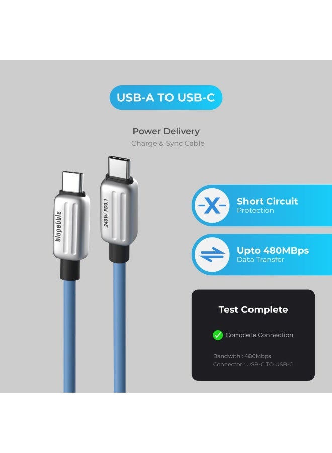 blupebble PowerFlow 240W USB-C to USB-C Fast Charging Cable 2M | PD 3.1 Ultra-Speed Data & Power Cable for iPhone 16, iPhone 15, MacBook, Samsung, iPad, Laptop & Android Devices | Braided, Durable & Safe - Image 2
