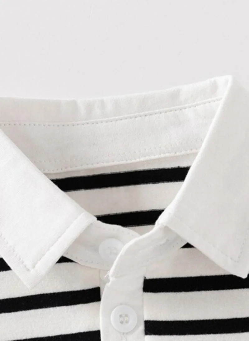YUNIQEE White Striped Polo Collar T-shirt