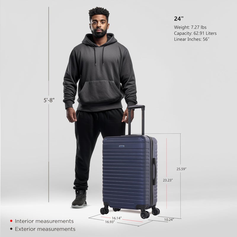 InUSA DEEP Luggage with GEL Handle | Spacious Traveling Suitcases, Travel Suitcase with Dual Spinner Wheels and Studs | 24 Inch Medium Hardside Luggage | Blue - Image 2