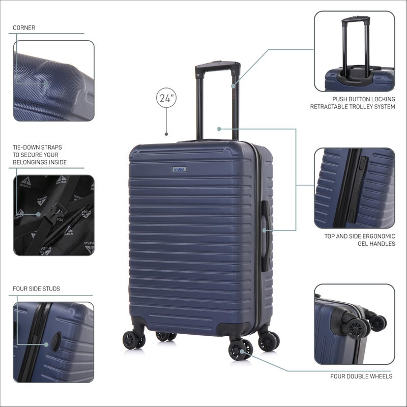InUSA DEEP Luggage with GEL Handle | Spacious Traveling Suitcases, Travel Suitcase with Dual Spinner Wheels and Studs | 24 Inch Medium Hardside Luggage | Blue - Image 4
