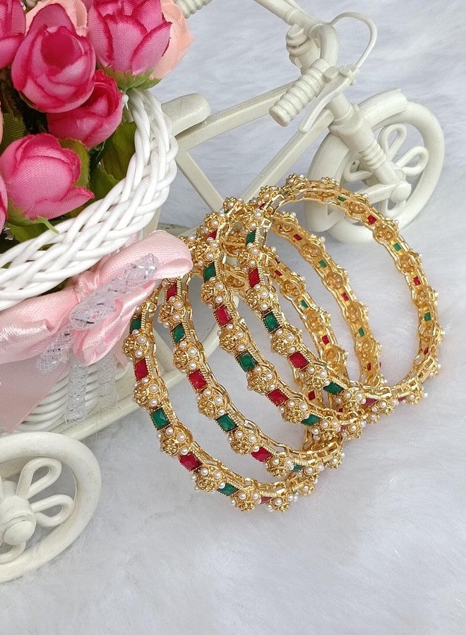 DENICRAAS Elegant Cylindrical Pearl Bangles for Women - A Timeless Beauty with Multicolour Pearls and Sophisticated Design - Perfect for Formal and Casual Occasions Sizes 2.10 - Image 4