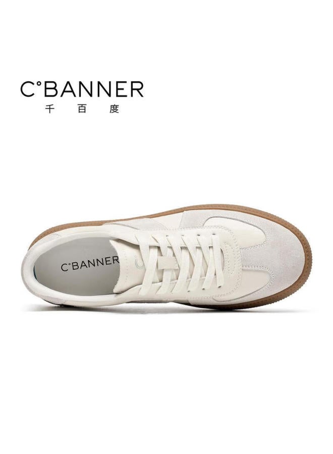 C.banner Leather Training Shoes, Men's Thick-soled Casual Shoes, Commuter Sneakers, Men's Outdoor Sports Shoes, White, Size 41