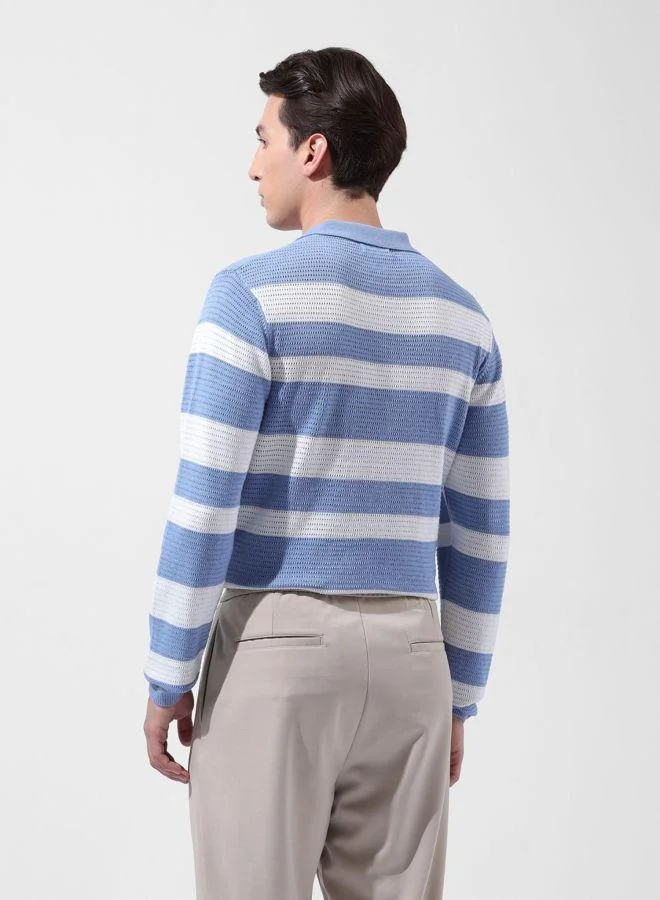 The Indian Garage Co Men Slim Fit Striped Polo Neck Full Sleeves T-Shirt