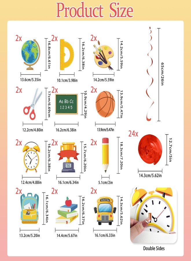 UNIIDECO 48PCS Back to School Hanging Swirl Decorations & Cutouts for Classroom, Office, Home or Party - Multicolored, Cartoon, School Theme - Wall, Window, Scrapbook - Plastic, Single Use - Image 2