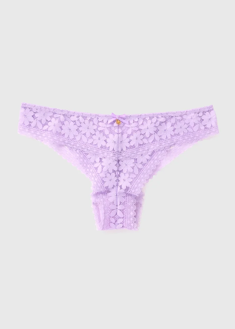 Matalan Lilac Floral Lace Brazilian Knickers