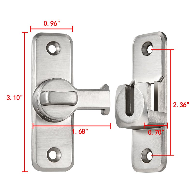 INIRET Silvery Enhanced Security Flip Latch Lock - Heavy-Duty 90/180 Degree Sliding and Swing Door Latch for Barns, Gates, and More - Image 2