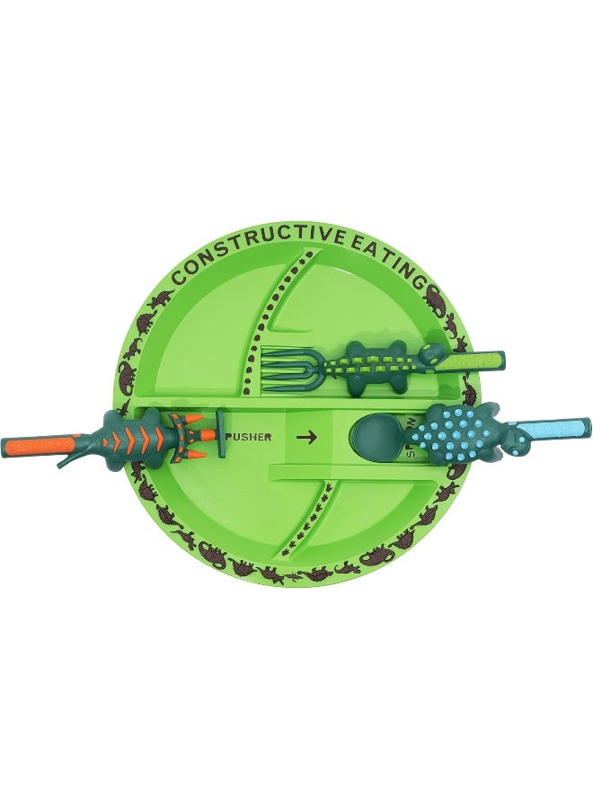 كونستركتيف إيتينج Plate and Utensils Set - Made in USA - Toddler Dinnerware, Kids Dinnerware and Utensils Set for Ages 1-3, Toddler Utensils 2 and 3 Year Old, Divided Toddler Plates (Dinosaur) - Image 2