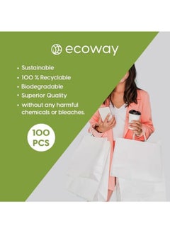 ايكواي ecoway Kraft Paper Bags - Pack Of 100 Craft Large Paper Grocery Bags With Handles For Shopping, Party, Birthday, Wedding Gift, Retail, Merchandies Ecofreindly Reusable White (32 X18 X 35 CM)  - Image 5