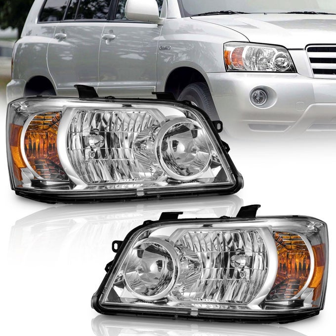 Headlights Compatible With 20042006 Toyota Highlander Sport Utility Headlight Chrome Housing Amber Reflector Leftright Side