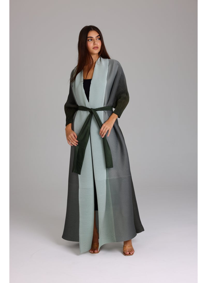 اكسا عباية انيقة درجات اخضر حزام بالوسط - Image 5