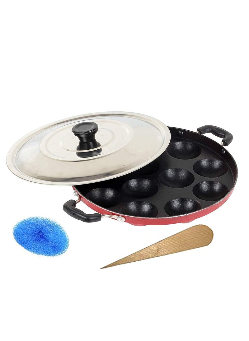 KD ZONE KD ZONE Non Stick Aluminium Appam Maker 12 Cavity with Lid and Side Handle  - Image 2